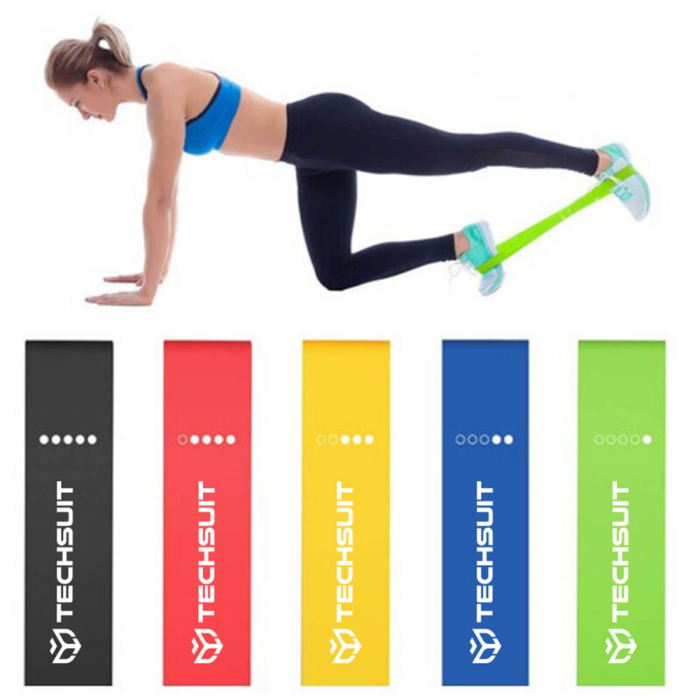 Set 5 benzi elastice,diverse exercitii,multifunctionale,multicolore - Techsuit [5]