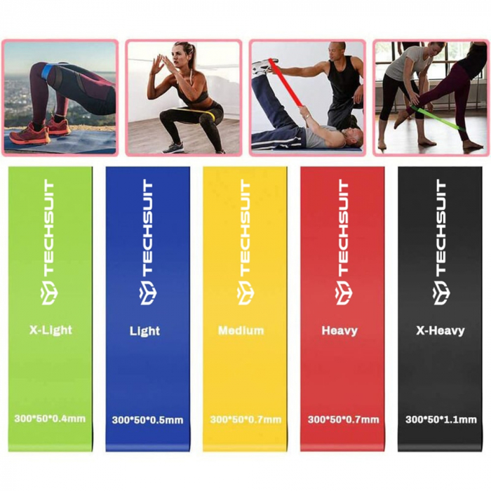 Set 5 benzi elastice,diverse exercitii,multifunctionale,multicolore - Techsuit [3]