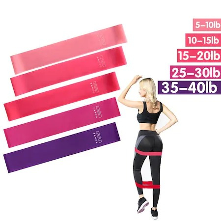 Set 5 benzi elastice,diverse exercitii,multifunctionale,multicolore - Roz/Mov​​​​​​​ [6]