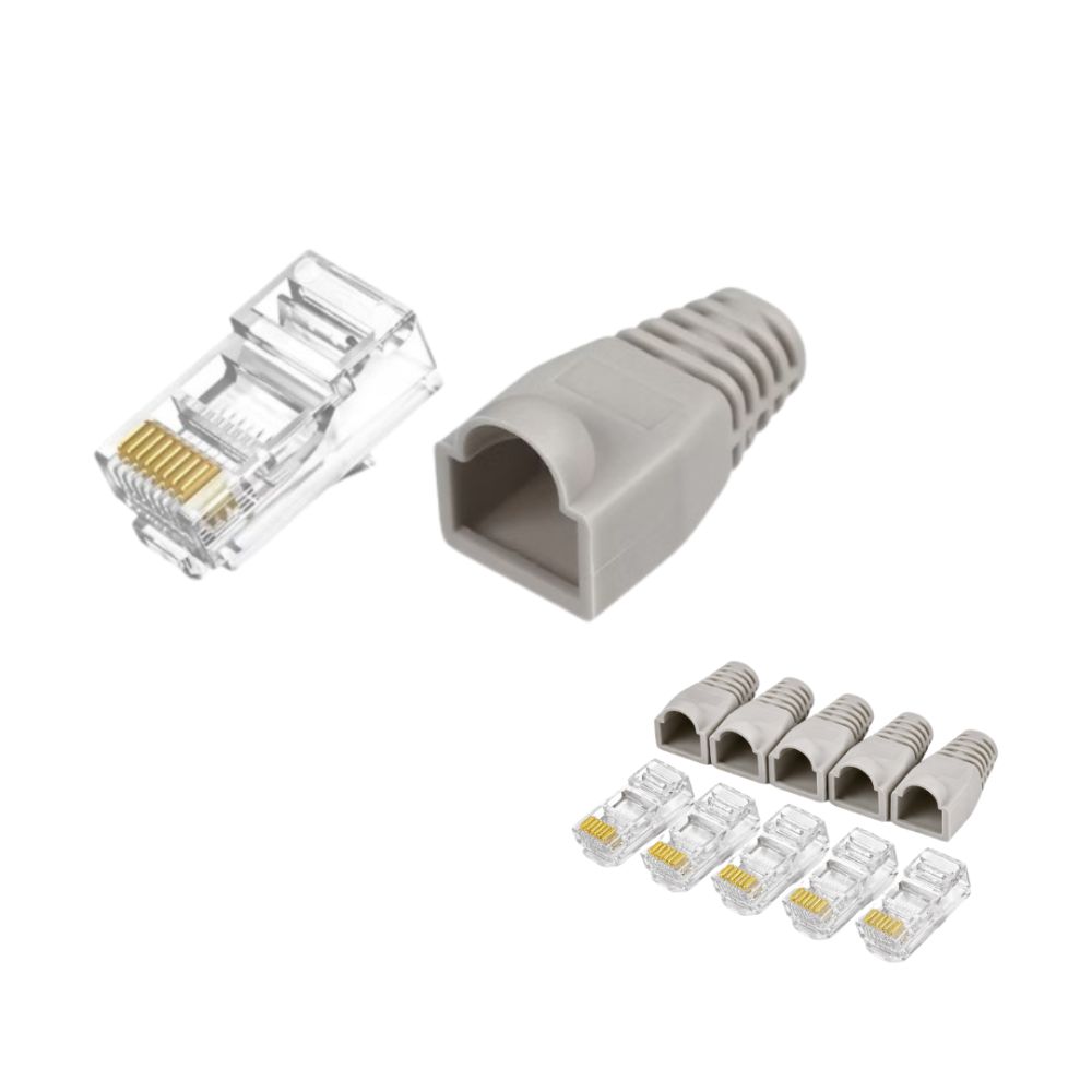 Set 5 bucati conectori retea RJ45 Cat6e ecranati EZ pass through cu pini placati cu aur si 5 bucati mansoane protectie RJ45 pentru cablu UTP sau FTP [2]