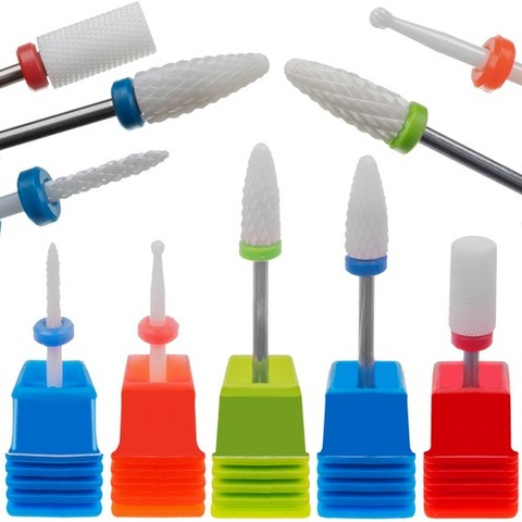 Set 5 capete ceramice pentru freza electrica unghii, tija 2.35 mm, 1.5 x 1.5 x 7 cm, pentru gel si semipermanenta [9]