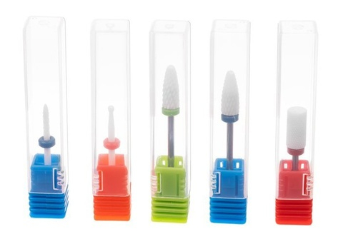 Set 5 capete ceramice pentru freza electrica unghii, tija 2.35 mm, 1.5 x 1.5 x 7 cm, pentru gel si semipermanenta [2]
