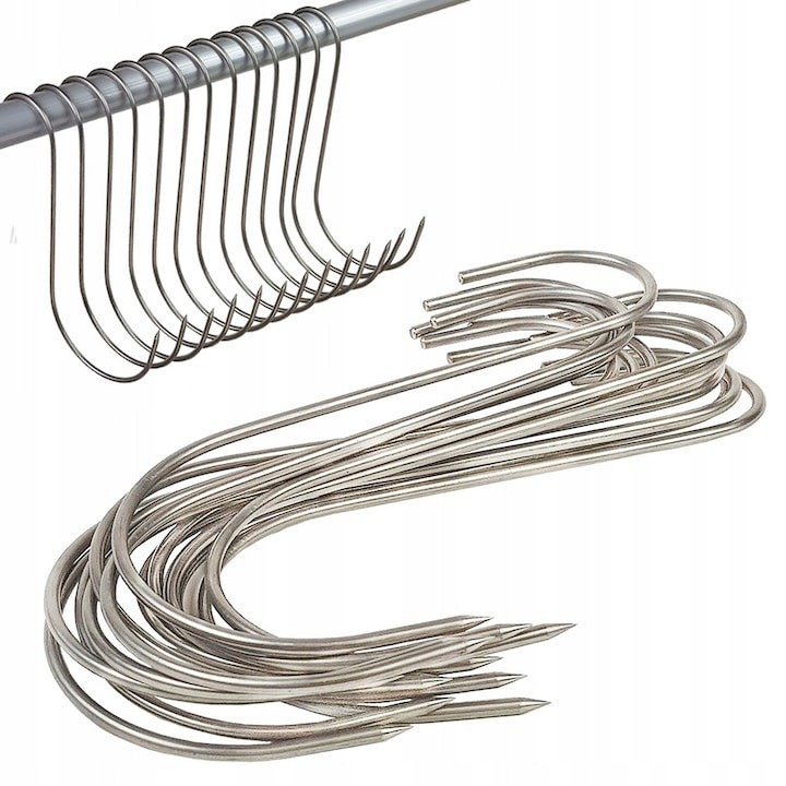 Set 5 carlige pentru suspendat carnea, tip S, otel inoxidabil, 12 cm [9]