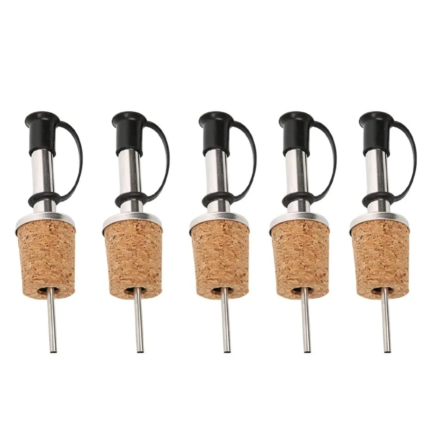 Set 5 dozatoare profesionale pentru sticle, 9.2 x 2.3 cm fiecare, inox, dop din pluta naturala, capac protector din silicon, dozare uniforma pentru bauturi si cocktailuri [4]