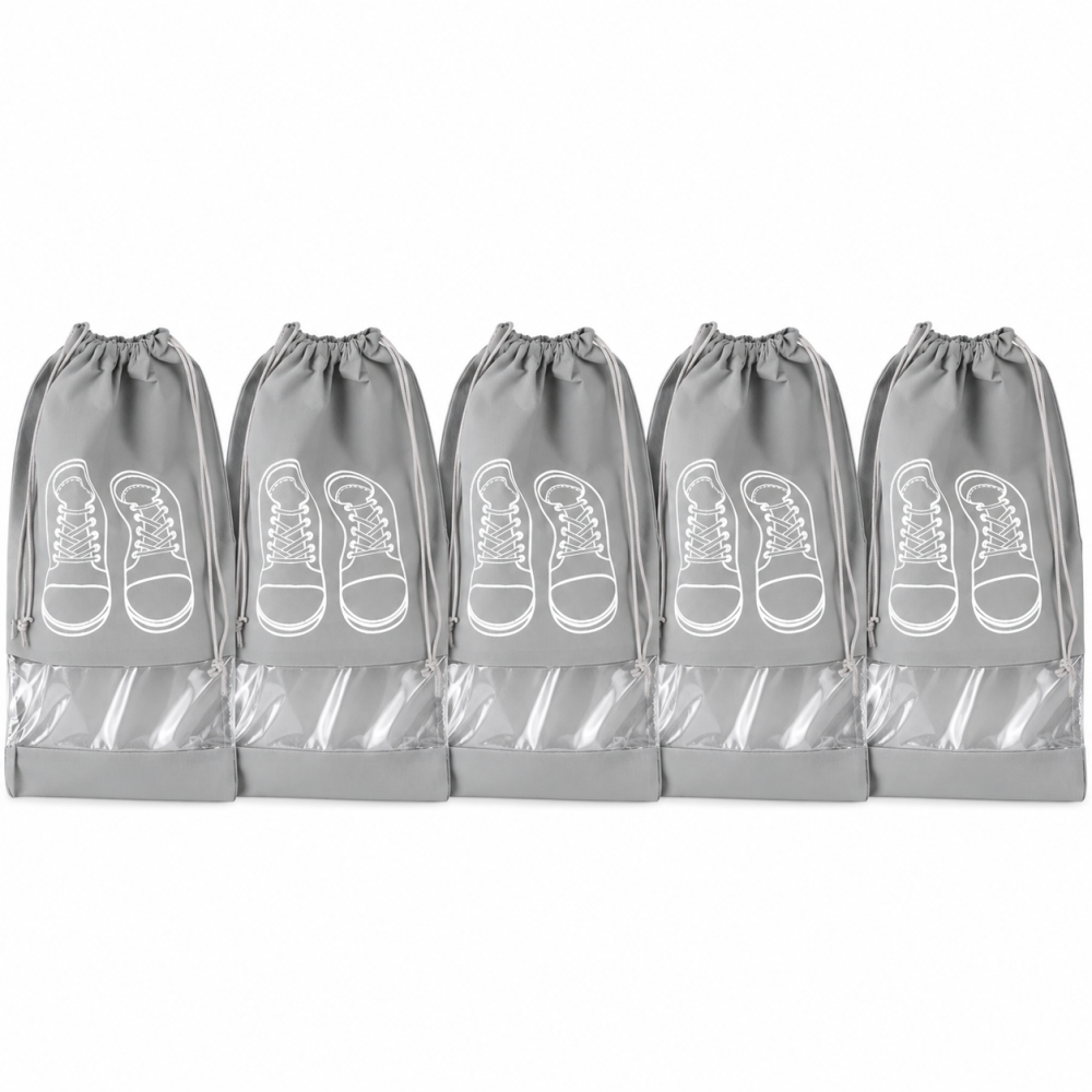 Set 5 huse gri 27 x 36 cm pentru incaltaminte, saci organizatori pantofi cu snur [2]