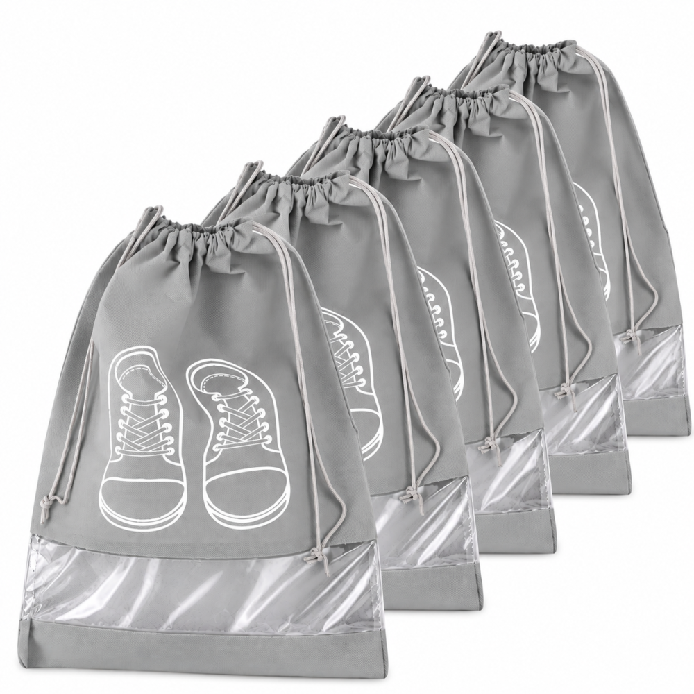 Set 5 huse gri 27 x 36 cm pentru incaltaminte, saci organizatori pantofi cu snur [3]