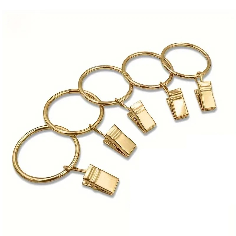 Set 5 inele metalice cu clema de agatat pentru perdele, draperii, diametru 22 mm - Bronz