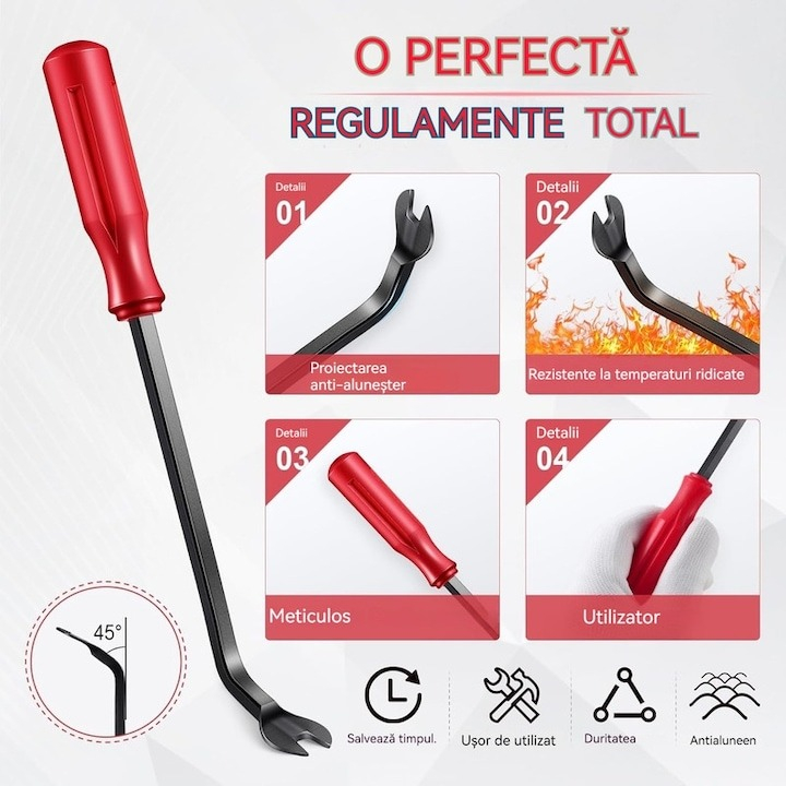 Set 5 instrumente demontare auto, interior, tapiterie, extractor metalic - Rosu [2]