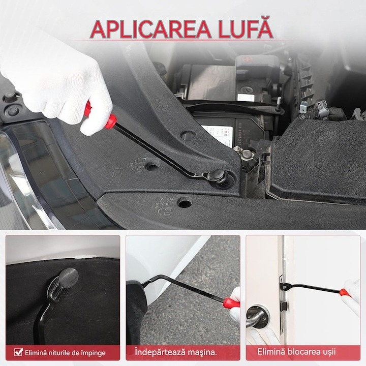 Set 5 instrumente demontare auto, interior, tapiterie, extractor metalic - Rosu [4]