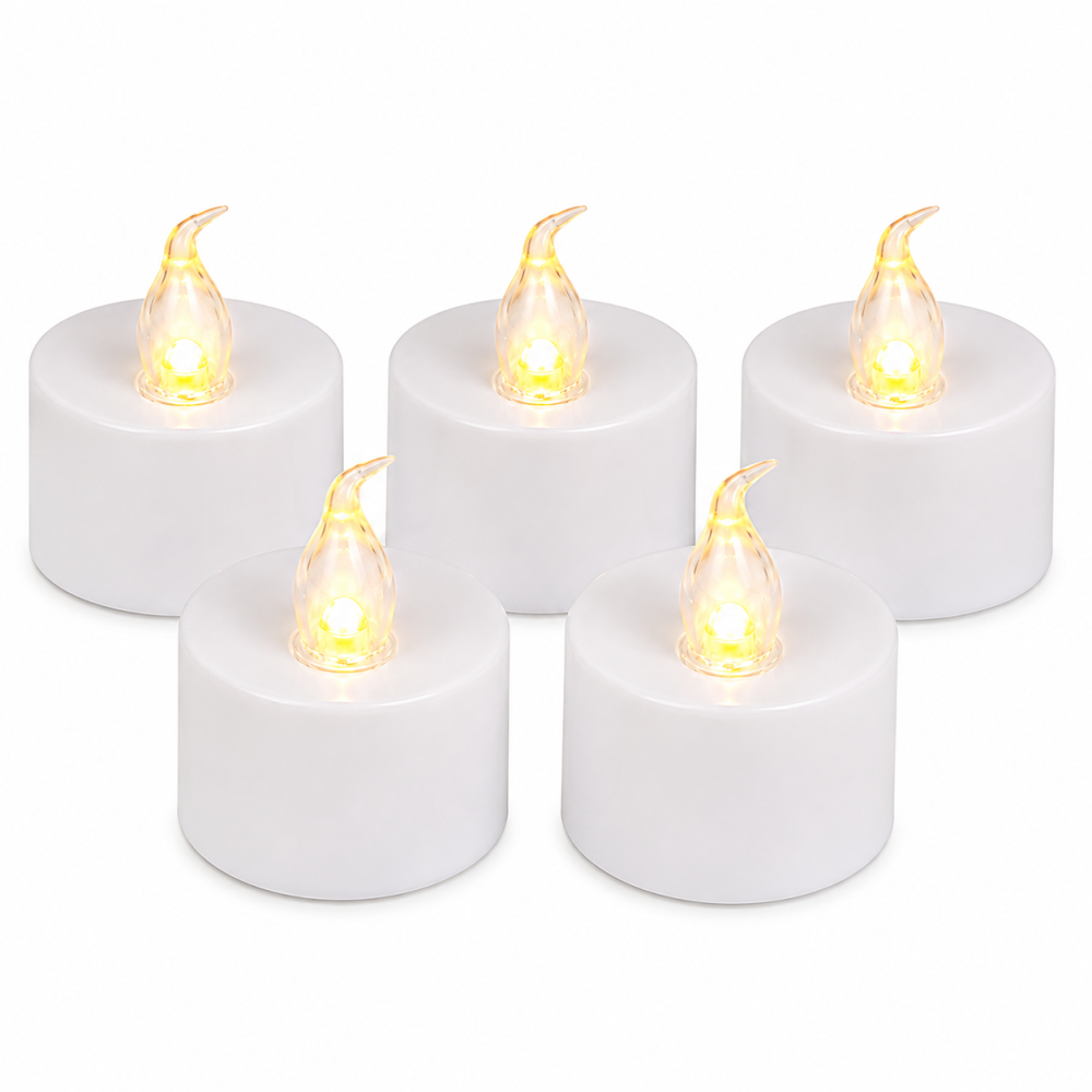 Set 5 lumanari decorative LED albe 3.7 x 3.8 cm, lumina galbena, flacara transparenta, baterii AG4 incluse, pentru casa, petreceri si decor festiv [2]