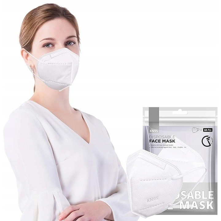 Set 5 masti de protectie KN95 si 5 viziere reutilizabile cu rama tip ochelari, pentru adulti, protectie completa [8]