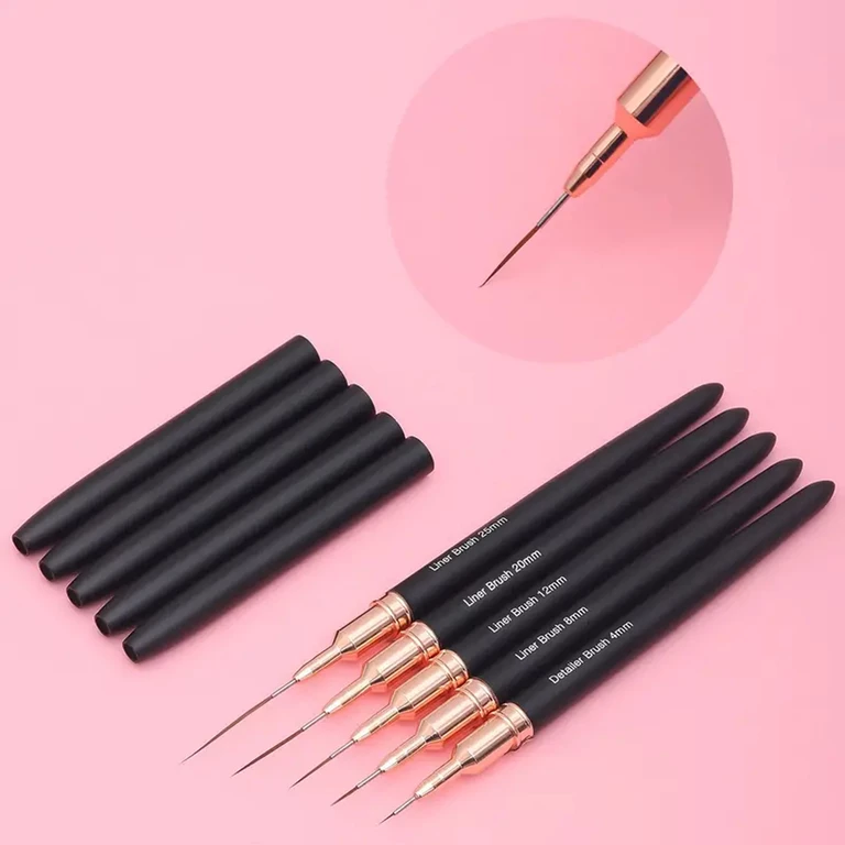 Set 5 pensule nail art negre, varf fin pentru linii, pictura si decorarea unghiilor [5]