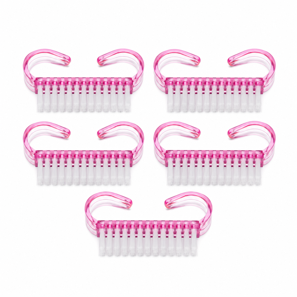 Set 5 Perii pentru Curatarea Unghiilor, Peri Moi si Rezistenti, Design Ergonomic cu Prindere Dubla, 6.5 x 3.2 x 1.5 cm, Roz Transparent [3]