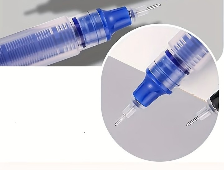 Set 5 pixuri cu bila albastru, varf 0.5 mm, lungime 14 cm, scriere fina, cerneala pe baza de apa, utilizare scoala si birou [5]