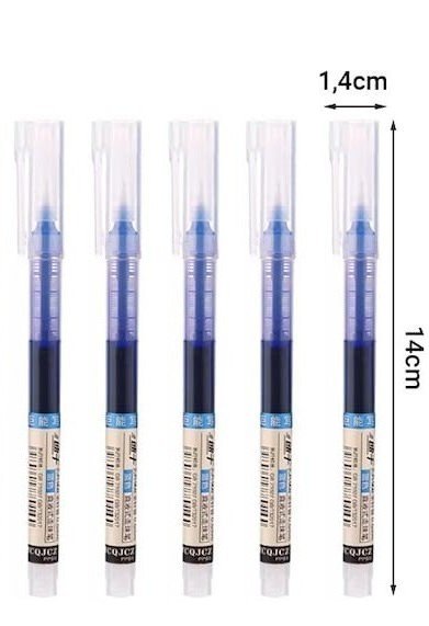 Set 5 pixuri cu bila albastru, varf 0.5 mm, lungime 14 cm, scriere fina, cerneala pe baza de apa, utilizare scoala si birou [13]