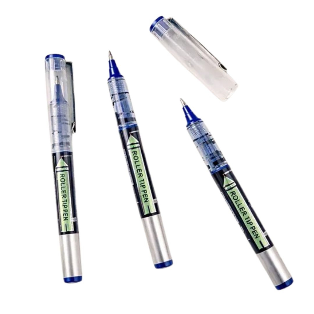 Set 5 pixuri pentru scriere zilnica, cerneala albastra, varf V-tip 0.5 mm, corp transparent, 13.2 cm [7]