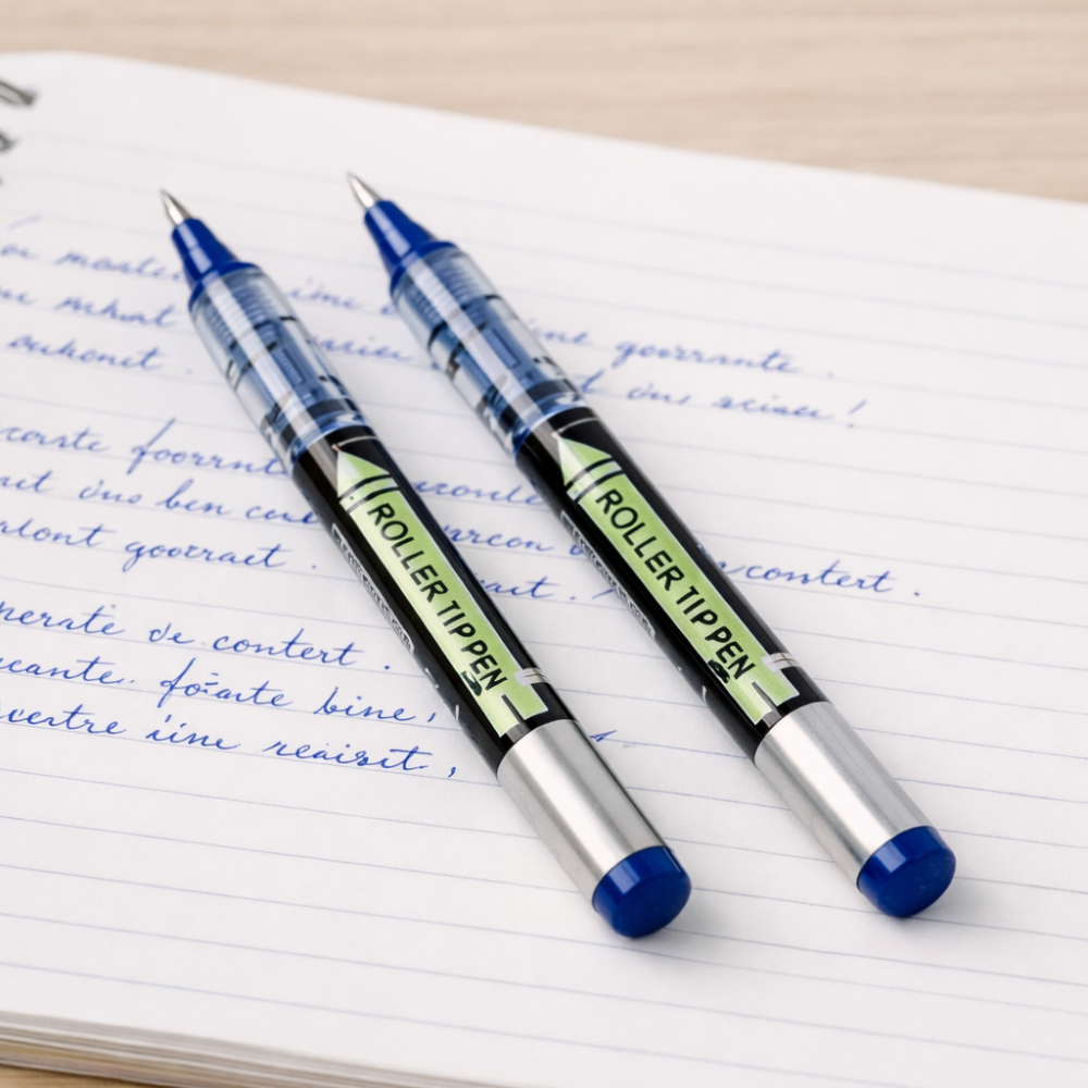 Set 5 pixuri pentru scriere zilnica, cerneala albastra, varf V-tip 0.5 mm, corp transparent, 13.2 cm [6]