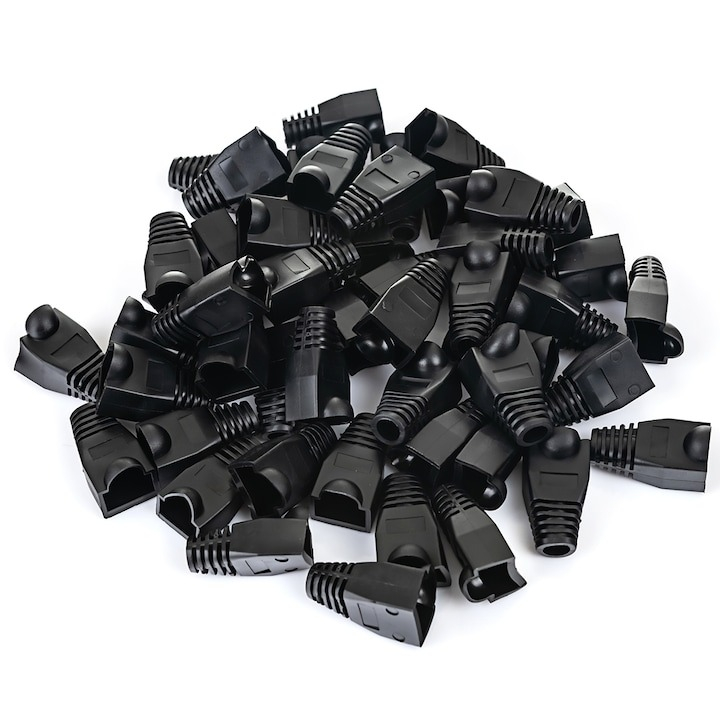 Set 50 bucati manson de protectie pentru mufe internet, RJ 45, negru