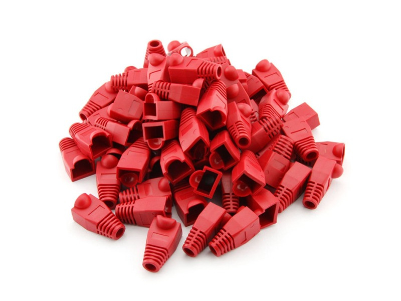 Set 50 bucati manson de protectie pentru mufe internet, RJ 45, rosu