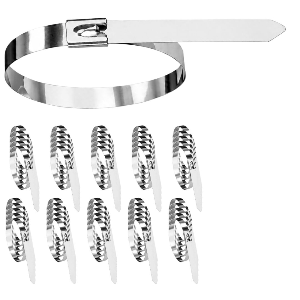 Set 50 coliere metalice inox 250 mm, bride autoblocante din otel inoxidabil pentru prinderea cablurilor, tevilor, furtunurilor si conductelor, rezistente la coroziune, utilizare profesionala [3]