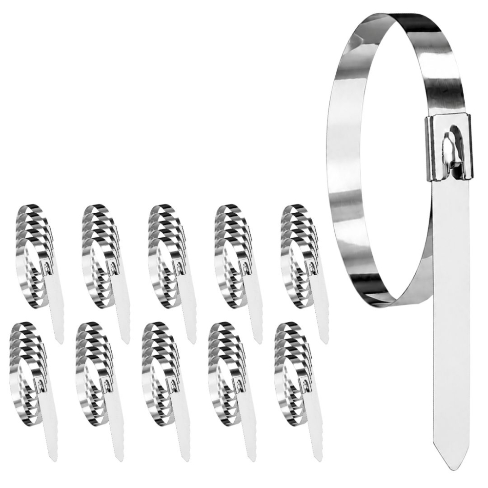 Set 50 coliere metalice inox 400 mm, bride autoblocante din otel inoxidabil pentru prinderea cablurilor, conductelor, tevilor si furtunurilor, rezistente la coroziune, uz profesional [8]
