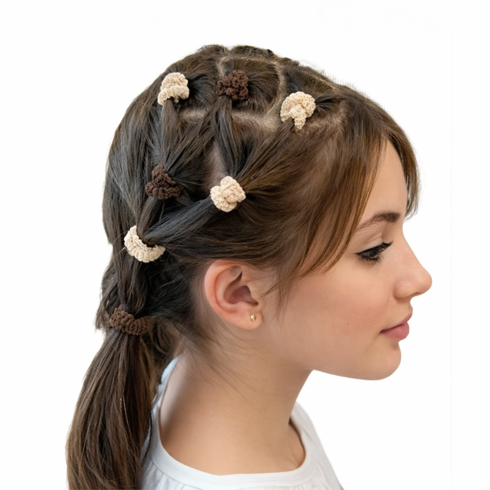 Set 50 elastice par maro si bej, fixare sigura, borcan transparent depozitare [2]