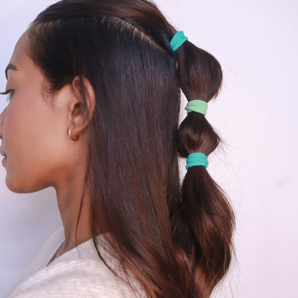 Set 50 elastice par textile 5 cm, verde deschis si verde inchis, cutie transparenta, accesorii par copii si femei [4]