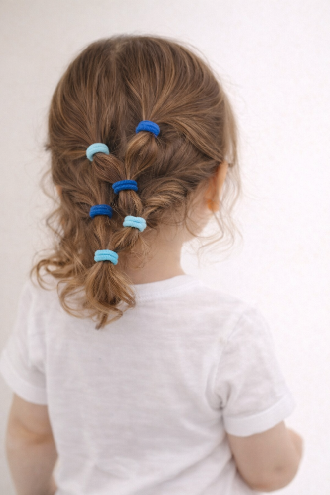 Set 50 elastice par textile, nuante de albastru, diametru 5 cm, pentru prindere par, cutie depozitare [3]