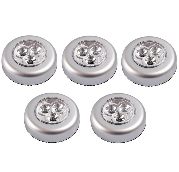 Set 5x Lampa universala autoadeziva cu 3 LED-uri, utilizare baterii de tip AAA - Argintiu