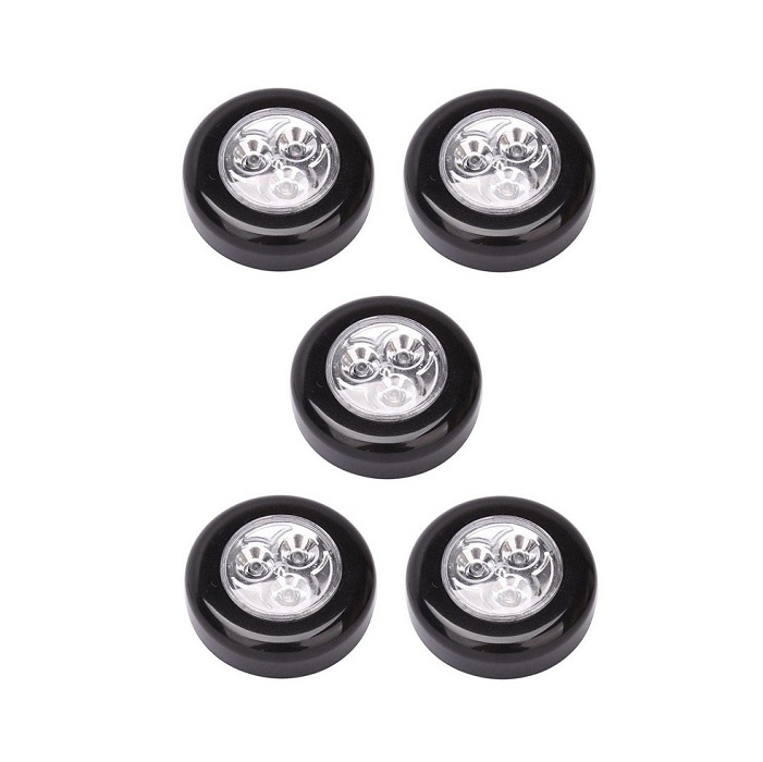 Set 5x Lampa universala autoadeziva cu 3 LED-uri, utilizare baterii de tip AAA - Negru