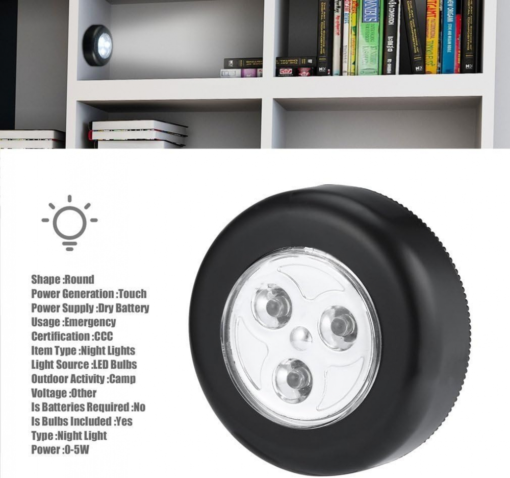 Set 5x Lampa universala autoadeziva cu 3 LED-uri, utilizare baterii de tip AAA - Negru [7]
