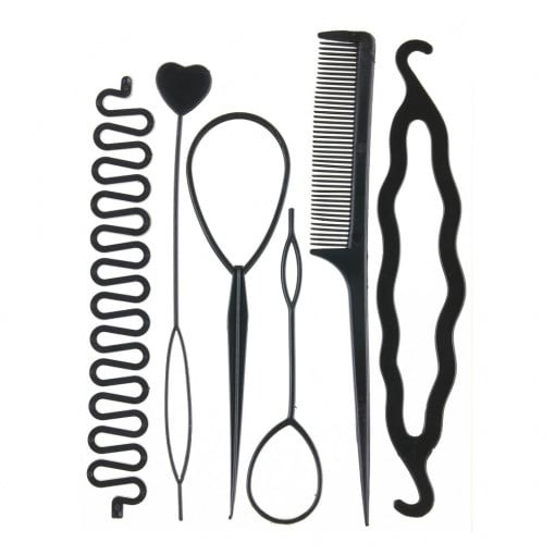 Set 6 Accesorii pentru impletirea parului, pieptan, coada de peste, spirala, plastic, negru [6]