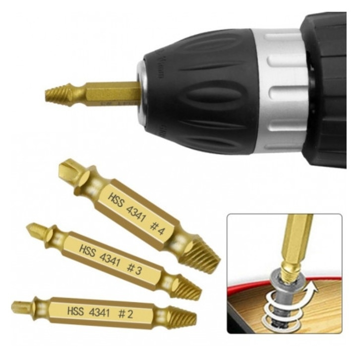 Set 6 burghie extractoare pentru suruburi rupte, 6 dimensiuni, cu cutie de depozitare, utilizare universala [5]