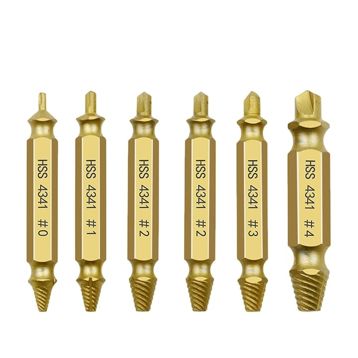 Set 6 burghie extractoare pentru suruburi rupte, 6 dimensiuni, cu cutie de depozitare, utilizare universala [4]