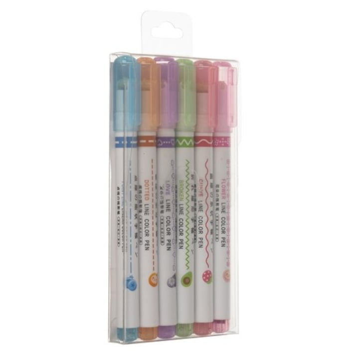 Set 6 carioci cu 2 capete cu stampile diferite, culori intense, multicolore – creativitate si culoare pentru copii si pasionati de desen [8]