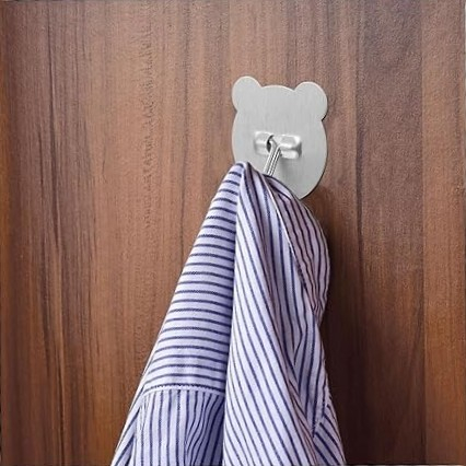 Set 6 carlige adezive pentru perete, forma ursulet, otel inoxidabil – fixare puternica, design modern si utilizare multifunctionala [5]