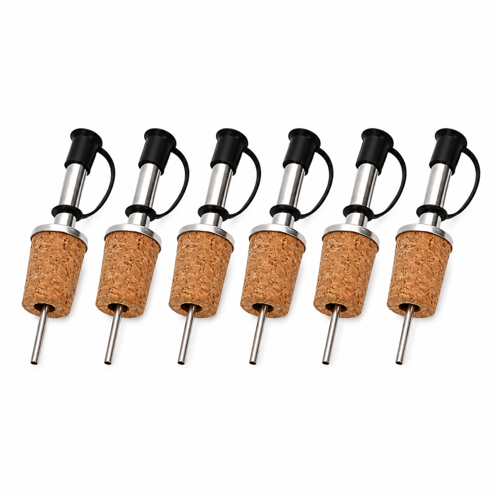 Set 6 dopuri dozatoare pentru sticle, 9.2 x 2.3 cm, pluta naturala si inox, turnare uniforma pentru bauturi si lichide alimentare [3]