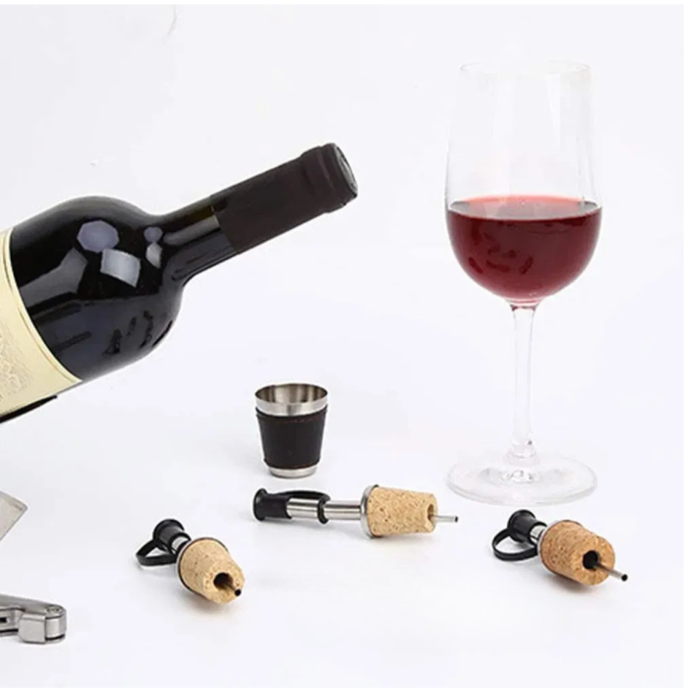 Set 6 dopuri dozatoare pentru sticle, 9.2 x 2.3 cm, pluta naturala si inox, turnare uniforma pentru bauturi si lichide alimentare [9]