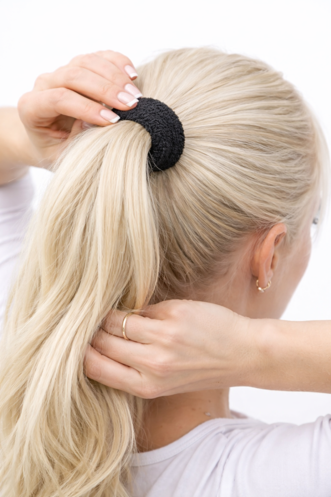 Set 6 elastice par negre groase, textile, rezistente, diametru 4 cm, fixare puternica pentru cozi si cocuri [3]