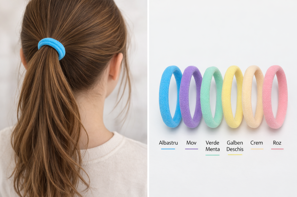 Set 6 elastice par textile multicolore 6.5 cm pentru prindere par femei si copii, accesorii par elastice groase colorate [2]