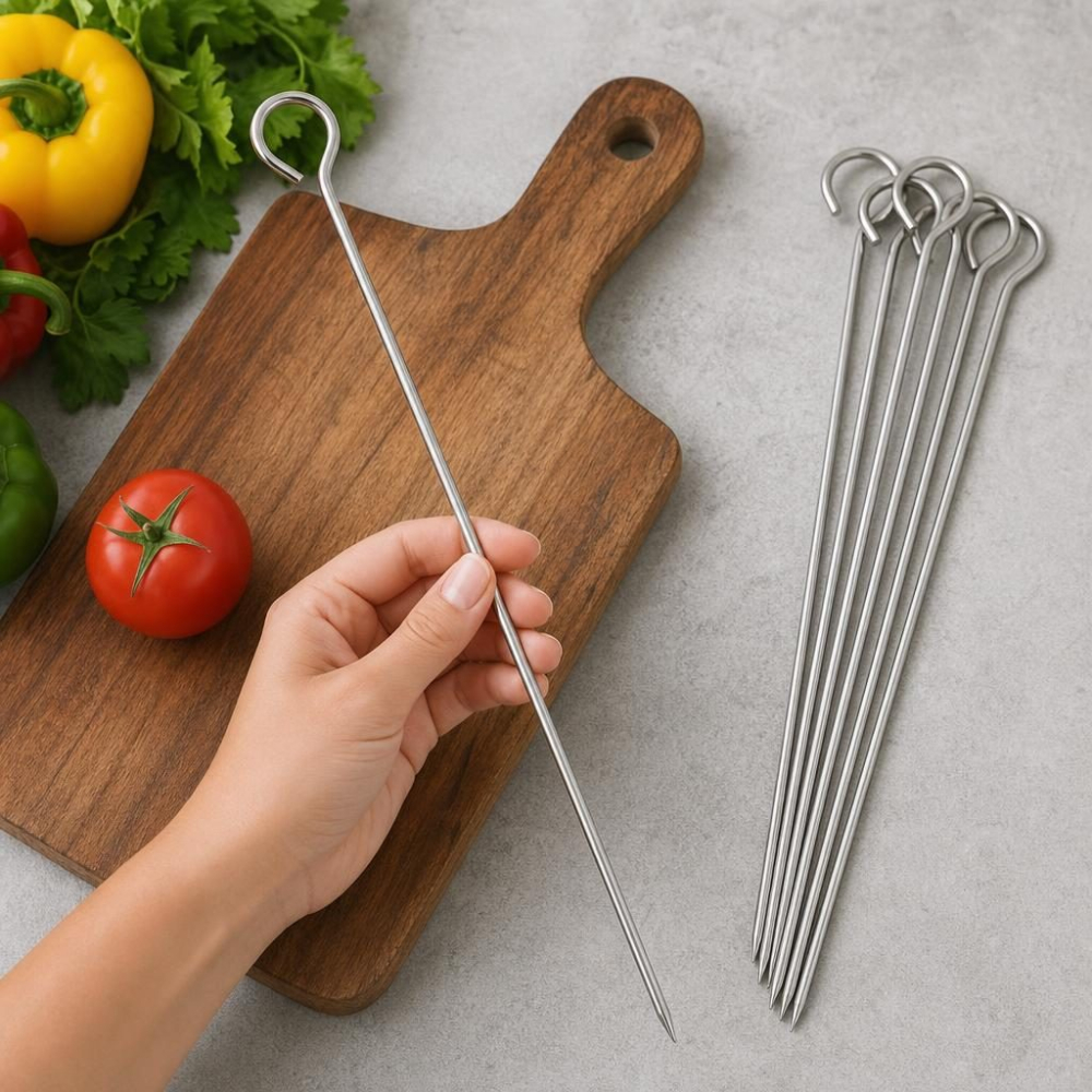 Set 6 frigarui metalice argintii 35 cm x 2,5 mm, tepuse din otel inoxidabil [3]