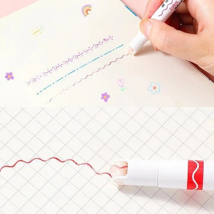 Set 6 markere decorative Creative Curve, multicolor, 13.5 cm, cu rola pentru modele creative, varf fin pentru scriere, in carcasa transparenta, pentru bullet journal, desen si scoala [2]
