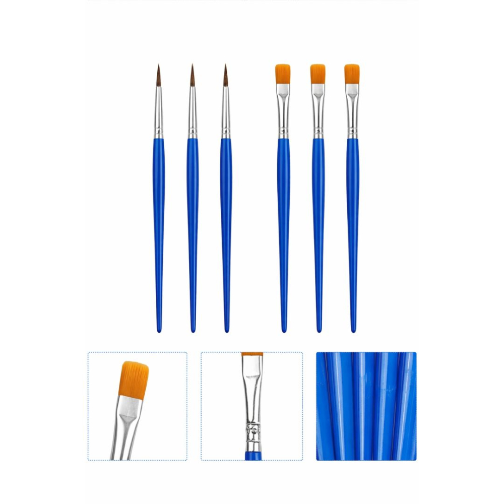 Set 6 pensule pictura, 3 rotunde si 3 plate, lungime 17 cm, par sintetic nailon, maner ergonomic, pentru acuarela acrilic ulei, albastru [2]