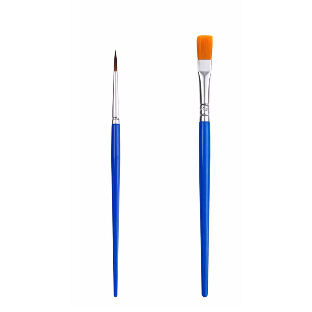 Set 6 pensule pictura, 3 rotunde si 3 plate, lungime 17 cm, par sintetic nailon, maner ergonomic, pentru acuarela acrilic ulei, albastru [10]