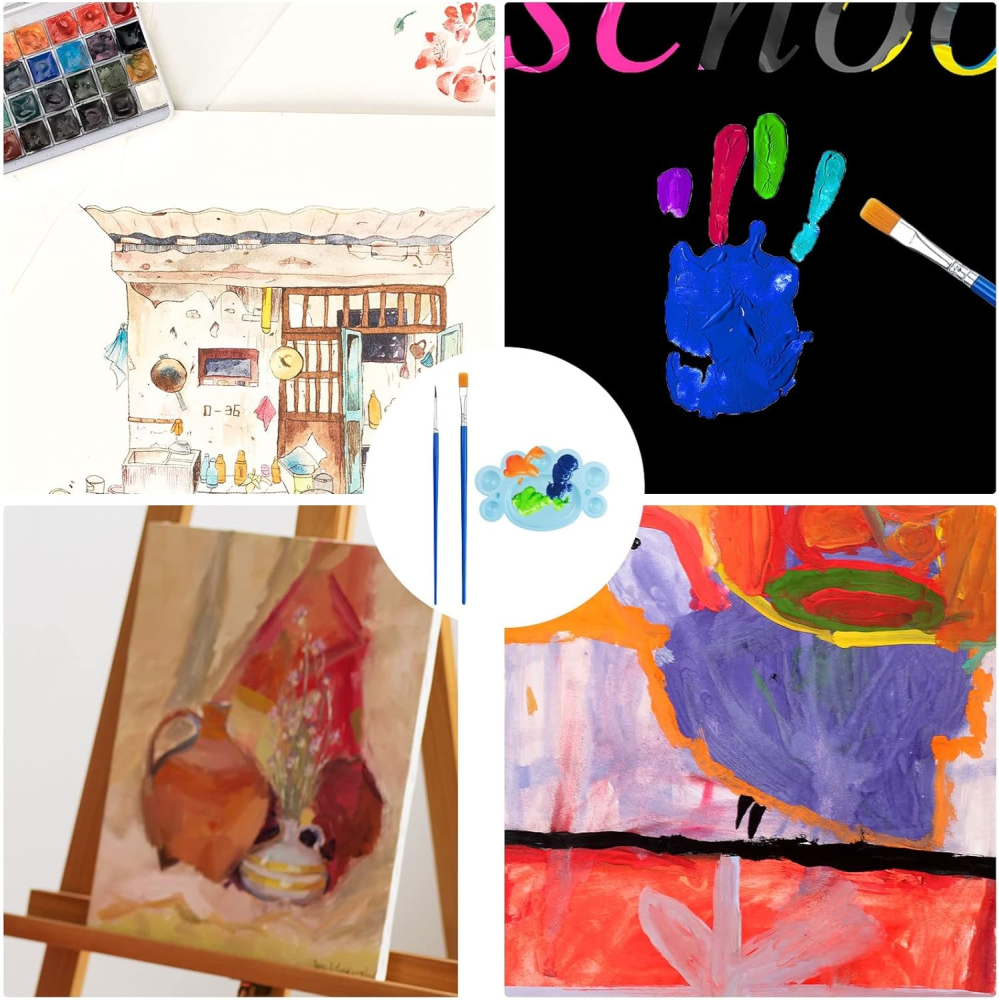 Set 6 pensule pictura, 3 rotunde si 3 plate, lungime 17 cm, par sintetic nailon, maner ergonomic, pentru acuarela acrilic ulei, albastru [8]