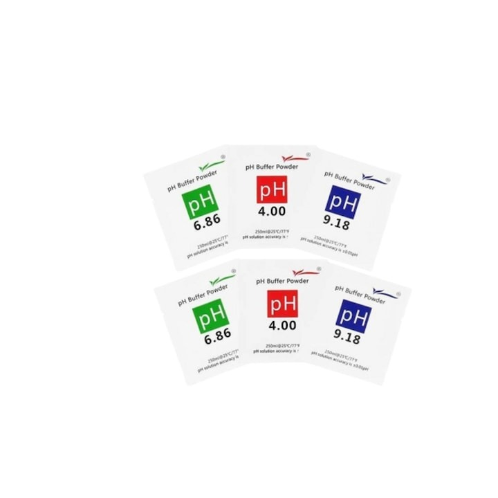 Set 6 plicuri solutii de calibrare apa, pentru PH, 4.00 pH, 6.86 pH si 9.18 pH