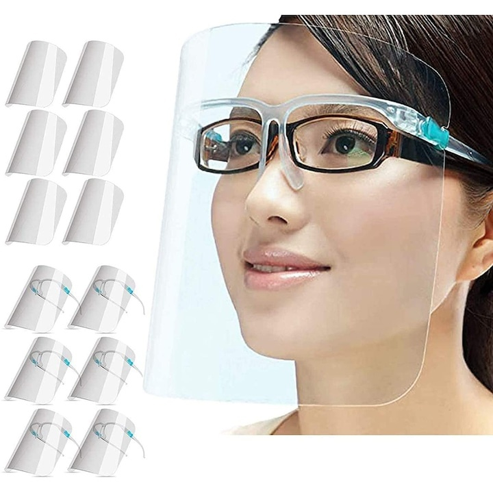 Set 6 rame si 12 viziere de protectie, transparente, antiaburire, reutilizabile si interschimbabile, pentru copii si adulti, protectie 180° [2]