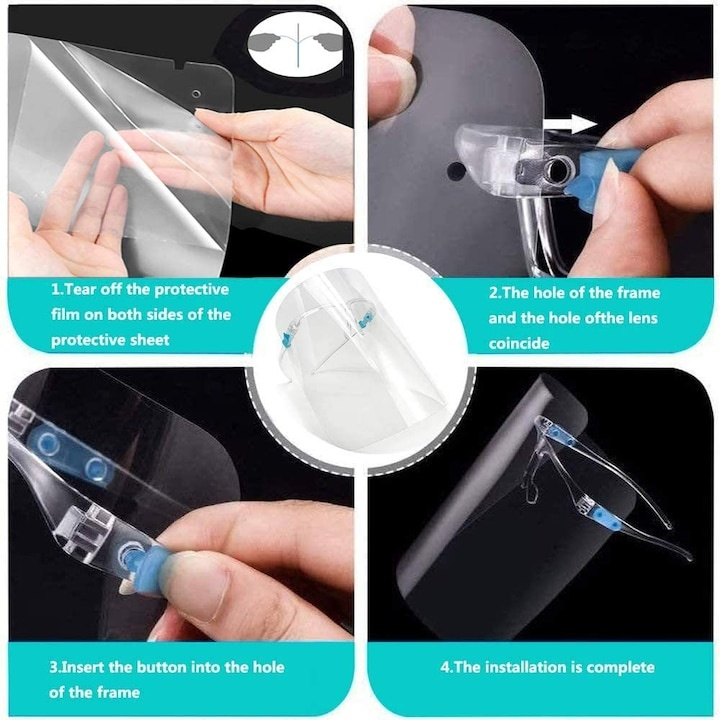 Set 6 rame si 12 viziere de protectie, transparente, antiaburire, reutilizabile si interschimbabile, pentru copii si adulti, protectie 180° [5]