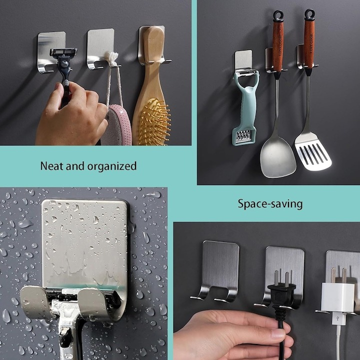 Set 6 suporti universali de perete, din inox, 6x4.5cm - Argintiu [4]