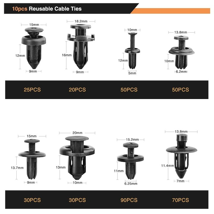 Set 620 clipsuri/cleme auto, Universale, 4 instrumente demontare, extractor metalic, 2 tipuri de soricei de prindere [7]